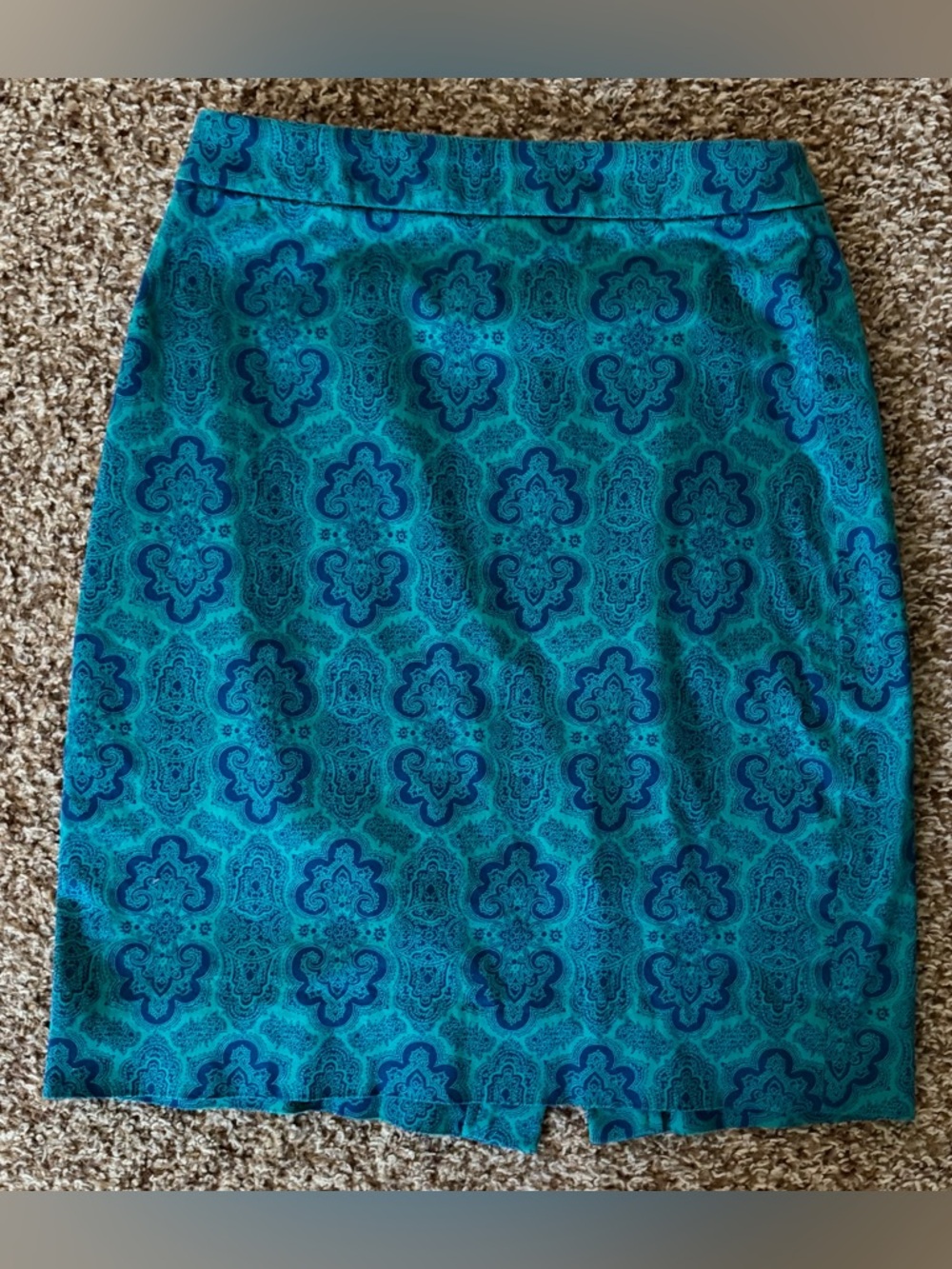 J. Crew Teal and Navy Patterned Pencil Skirt Workwear Size 0